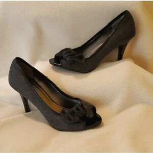 Fioni Dark Gray sz 7.5 Open Toe High Heel Shoes